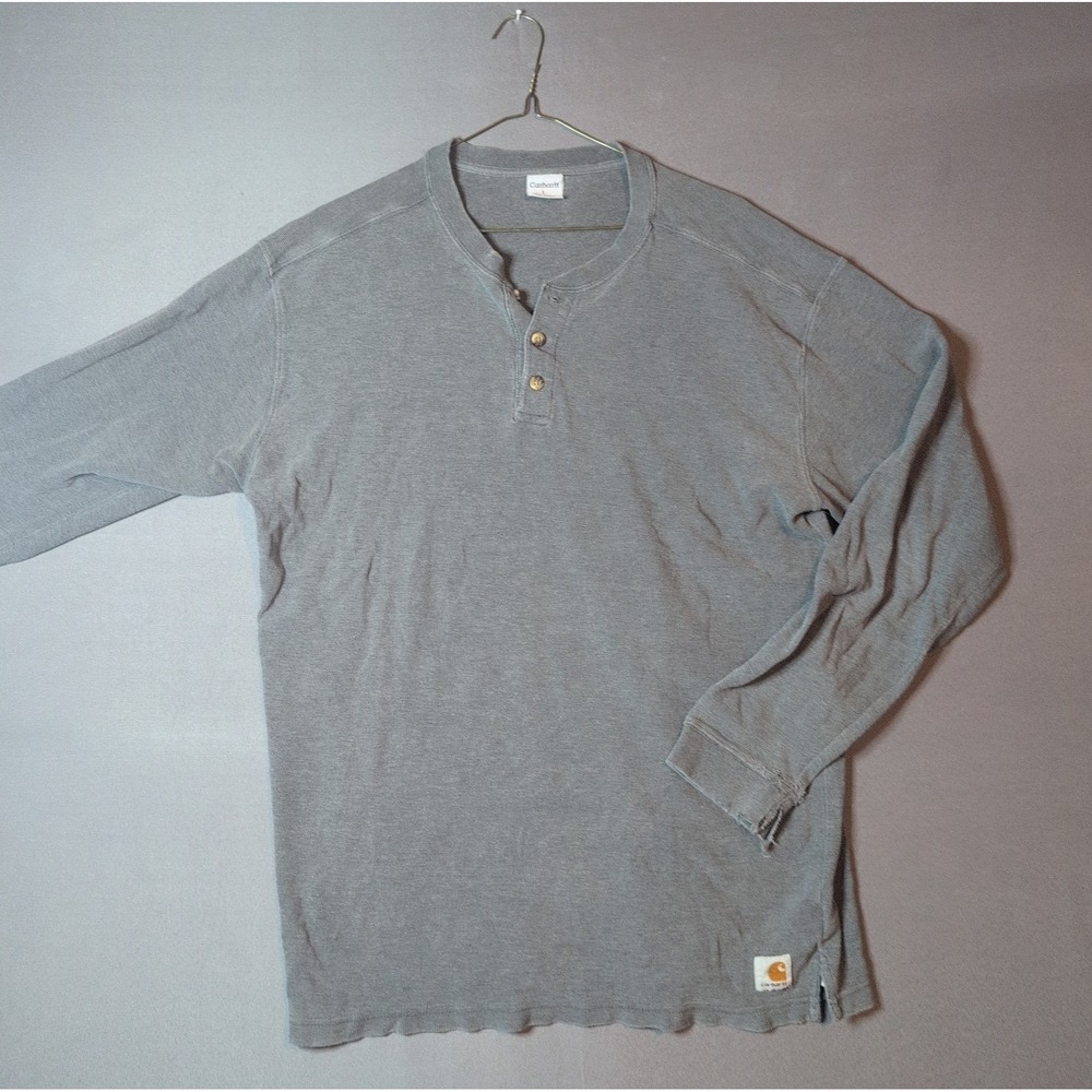Carhartt Mens Long Sleeve Henley Shirt Gray Original Fit 2XL Quarter Button Up